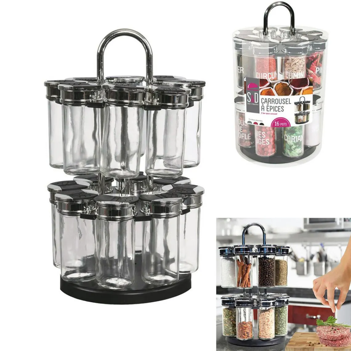 3S. x Home Carrousel 2 etages 16 pots couvercle plastique HALLIE Sale