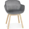 ALTEREGO Chaise avec accoudoirs 'FRIDA' en velours gris et pieds en bois naturel Outlet