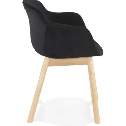 ALTEREGO Chaise avec accoudoirs 'FRIDA' en velours noir et pieds en bois naturel Discount