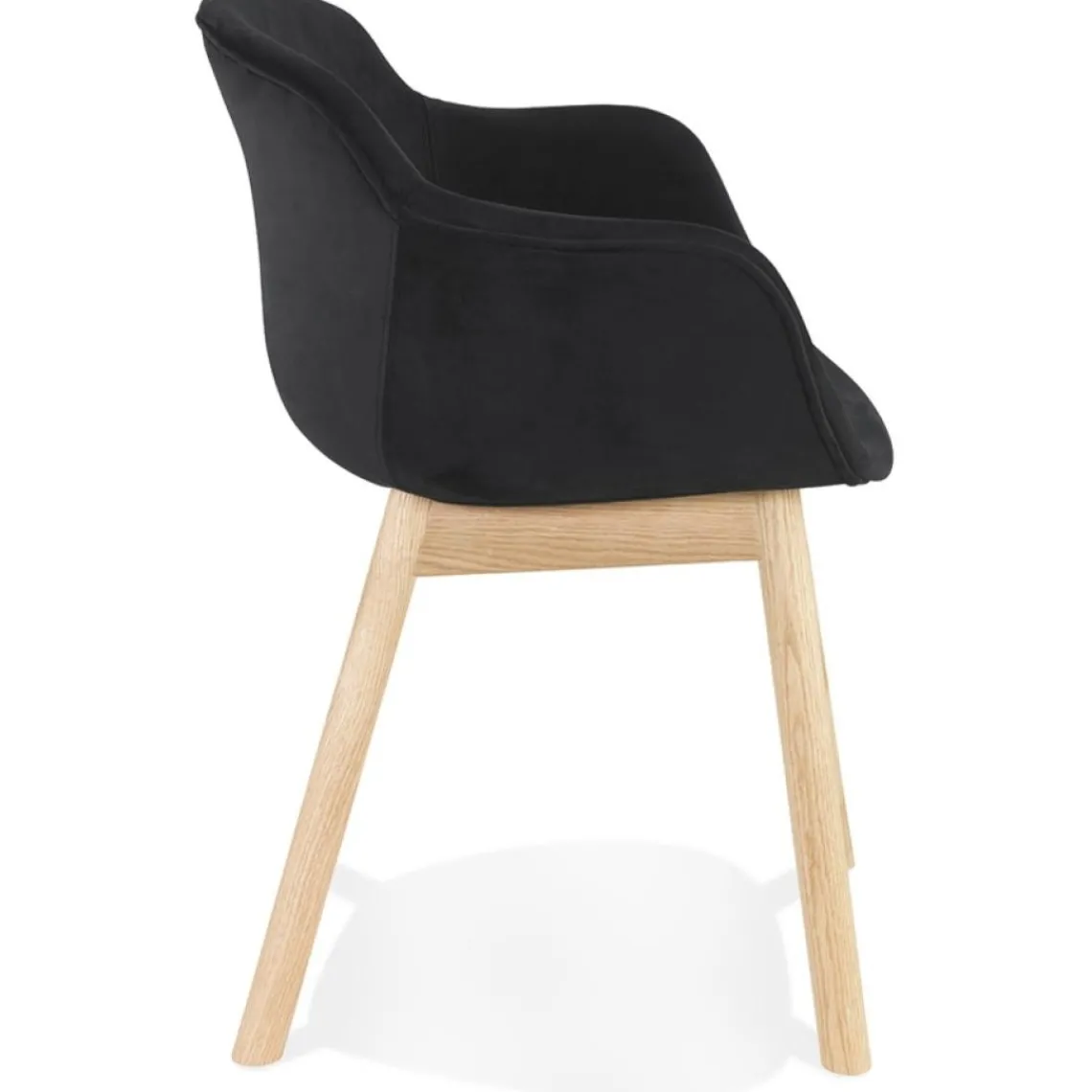 ALTEREGO Chaise avec accoudoirs 'FRIDA' en velours noir et pieds en bois naturel Discount