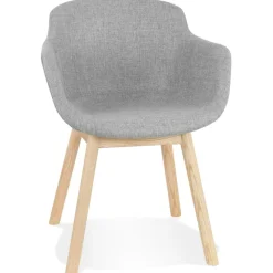 ALTEREGO Chaise avec accoudoirs 'LAMBIC' en tissu gris clair et pieds en bois naturel Sale