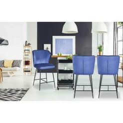 3S. x Home Chaise de bar ELSA Velours Bleu Discount