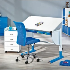 3S. x Home Chaise de bureau enfant à roulettes Bleu DUTEL New