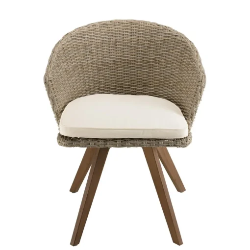 Macabane Chaise de jardin en rotin synthétique couleur naturelle avec coussin écru pieds en bois Acacia Sale