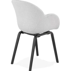 ALTEREGO Chaise design avec accoudoirs 'SAMY' en tissu gris clair et pieds en bois noir New