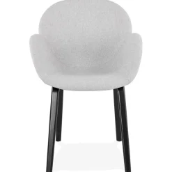 ALTEREGO Chaise design avec accoudoirs 'SAMY' en tissu gris clair et pieds en bois noir New