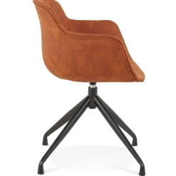 ALTEREGO Chaise design avec accoudoirs 'SOUND' en microfibre brune New