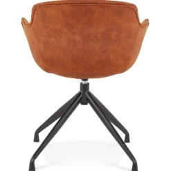 ALTEREGO Chaise design avec accoudoirs 'SOUND' en microfibre brune New