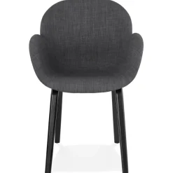 ALTEREGO Chaise design avec accoudoirs 'SAMY' en tissu gris et pieds en bois noir
