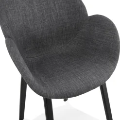 ALTEREGO Chaise design avec accoudoirs 'SAMY' en tissu gris et pieds en bois noir
