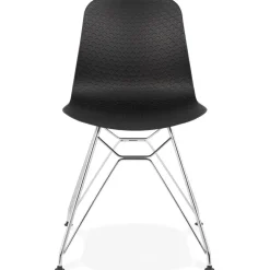 ALTEREGO Chaise design 'GAUDY' noire avec pied en métal chromé Outlet