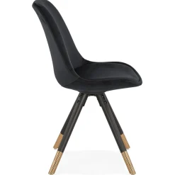 ALTEREGO Chaise design 'HAMILTON' en velours noir et pieds en bois noir Discount