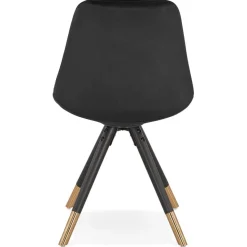 ALTEREGO Chaise design 'HAMILTON' en velours noir et pieds en bois noir Discount