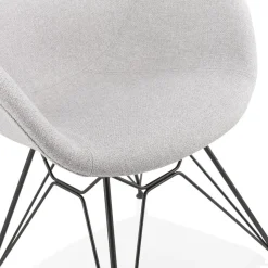 ALTEREGO Chaise design 'PLANET' en tissu gris clair avec pieds en métal noir Discount