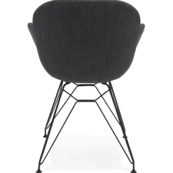 ALTEREGO Chaise design 'PLANET' en tissu gris foncé avec pieds en métal noir Outlet