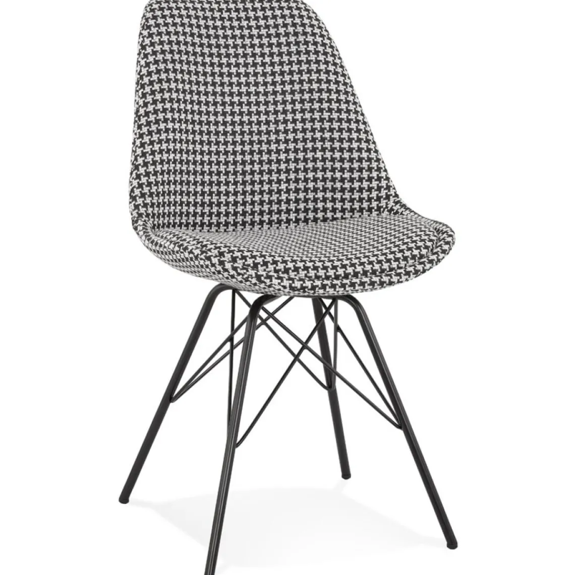 ALTEREGO Chaise design 'ZAZY' en tissu pied de poule et pieds en métal noir Clearance