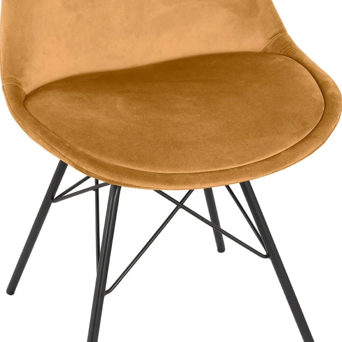 ALTEREGO Chaise design 'ZAZY' en velours moutarde et pieds en métal noir Outlet