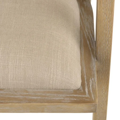 Macabane Chaise en bois assise tissu couleur lin dossier rotin naturel PIERRE Sale
