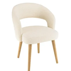 Macabane Chaise en tissu bouclette écru, dossier ouvert, pieds en bois PIERRE Outlet