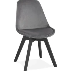 ALTEREGO Chaise en velours gris 'JOE' avec structure en bois noir Hot