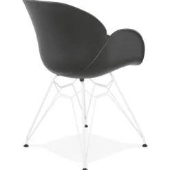 ALTEREGO Chaise moderne 'FIDJI' noire avec pieds en métal blanc Hot