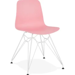 ALTEREGO Chaise moderne 'GAUDY' rose avec pied en métal blanc Clearance