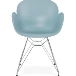ALTEREGO Chaise moderne 'UNAMI' bleue en matière plastique avec pieds en métal chromé New
