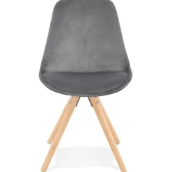 ALTEREGO Chaise vintage 'RICKY' en velours gris et pieds en bois naturel Online