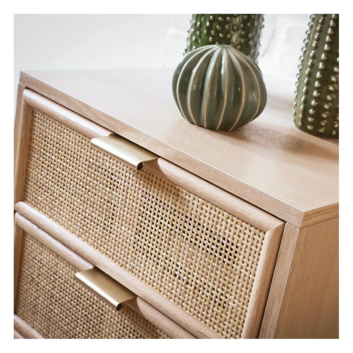 Calicosy Chiffonnier 5 tiroirs façades en rotin naturel en bois Beige Online