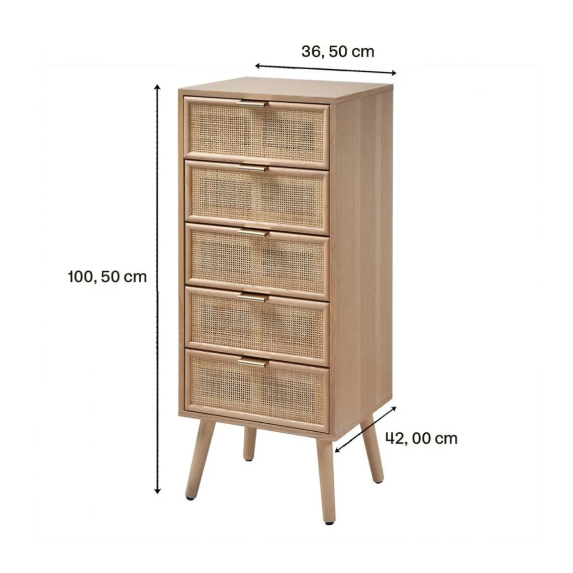 Calicosy Chiffonnier 5 tiroirs façades en rotin naturel en bois Beige Online