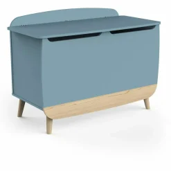 3 SUISSES Coffre à jouets avec couvercle FIRMIANA bleu orage et pin naturel Hot