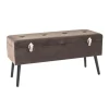 3S. x Home Coffre de rangement en MDF avec assise rembourrée et rabattable recouvert de tissu velours Taupe et pieds en bois de pin laqué noir Discount
