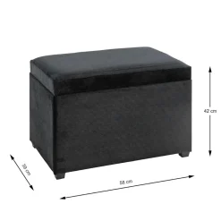 3S. x Home Coffre de rangement en velours noir assise rembourrée et pliable