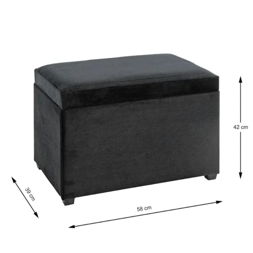 3S. x Home Coffre de rangement en velours noir assise rembourrée et pliable