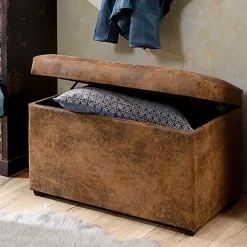 3S. x Home Coffre de rangement marron vintage en simili cuir Hot