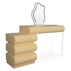 3S. x Home Coiffeuse avec 5 tiroirs arrondis et miroir design Mezade Beige Discount