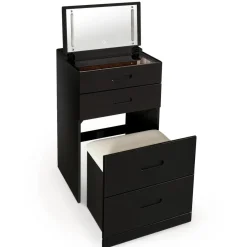 3S. x Home Coiffeuse compacte avec miroir LED, tiroir et pouf intégré Germina Noir Online