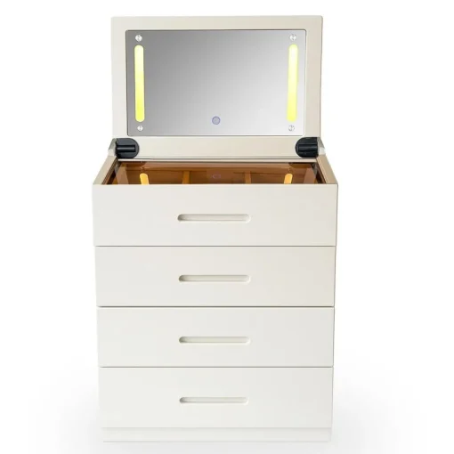 3S. x Home Coiffeuse compacte avec miroir LED, tiroir et pouf intégré Germina XL Blanc Best