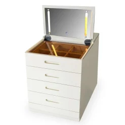 3S. x Home Coiffeuse compacte avec miroir LED, tiroir et pouf intégré Germina XL Blanc Best