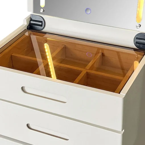 3S. x Home Coiffeuse compacte avec miroir LED, tiroir et pouf intégré Germina XL Blanc Best