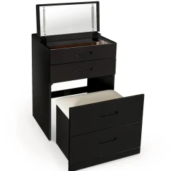 3S. x Home Coiffeuse compacte avec miroir LED, tiroir et pouf intégré Germina XL Noir Clearance