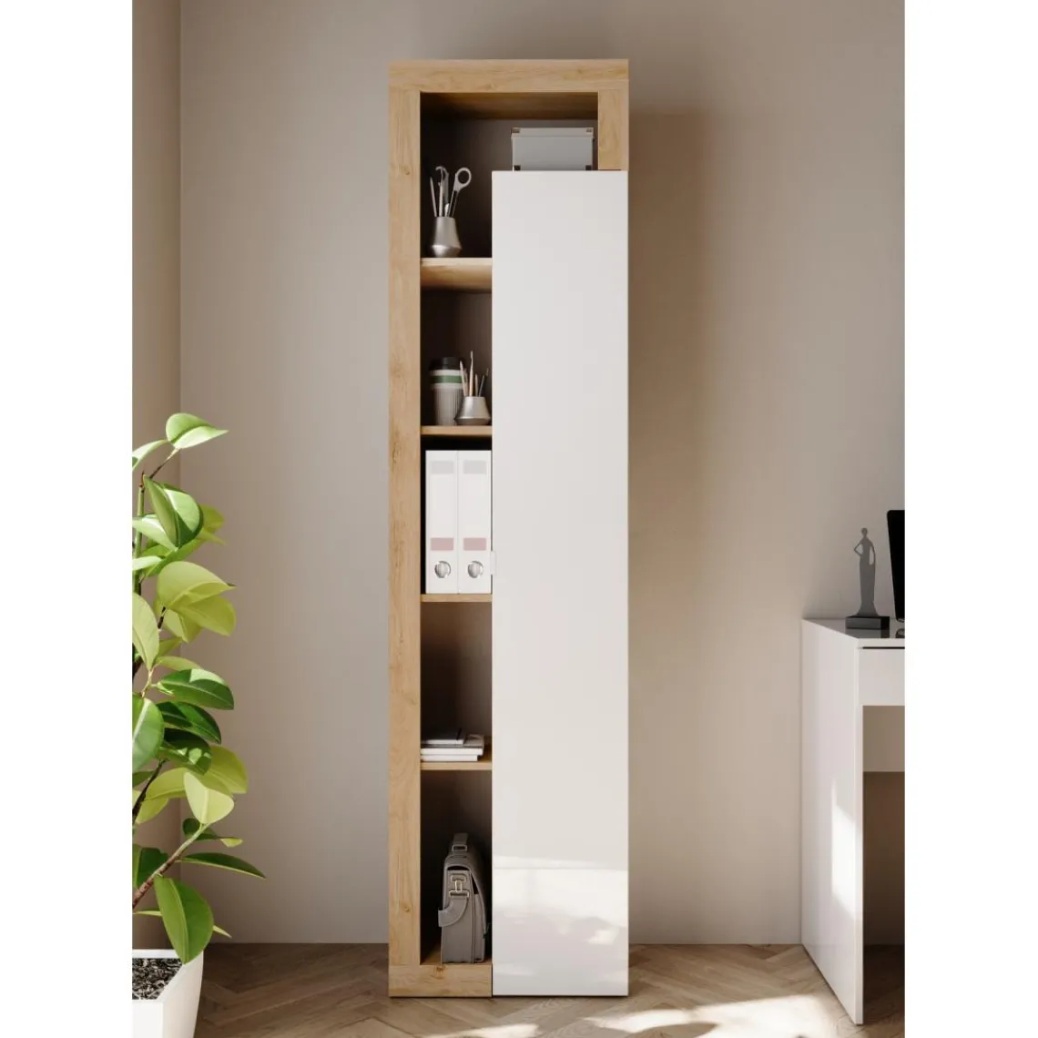 3S. x Home Colonne 1 porte 3 étagères bois niches Discount