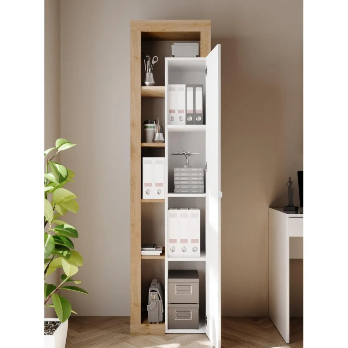 3S. x Home Colonne 1 porte 3 étagères bois niches Discount