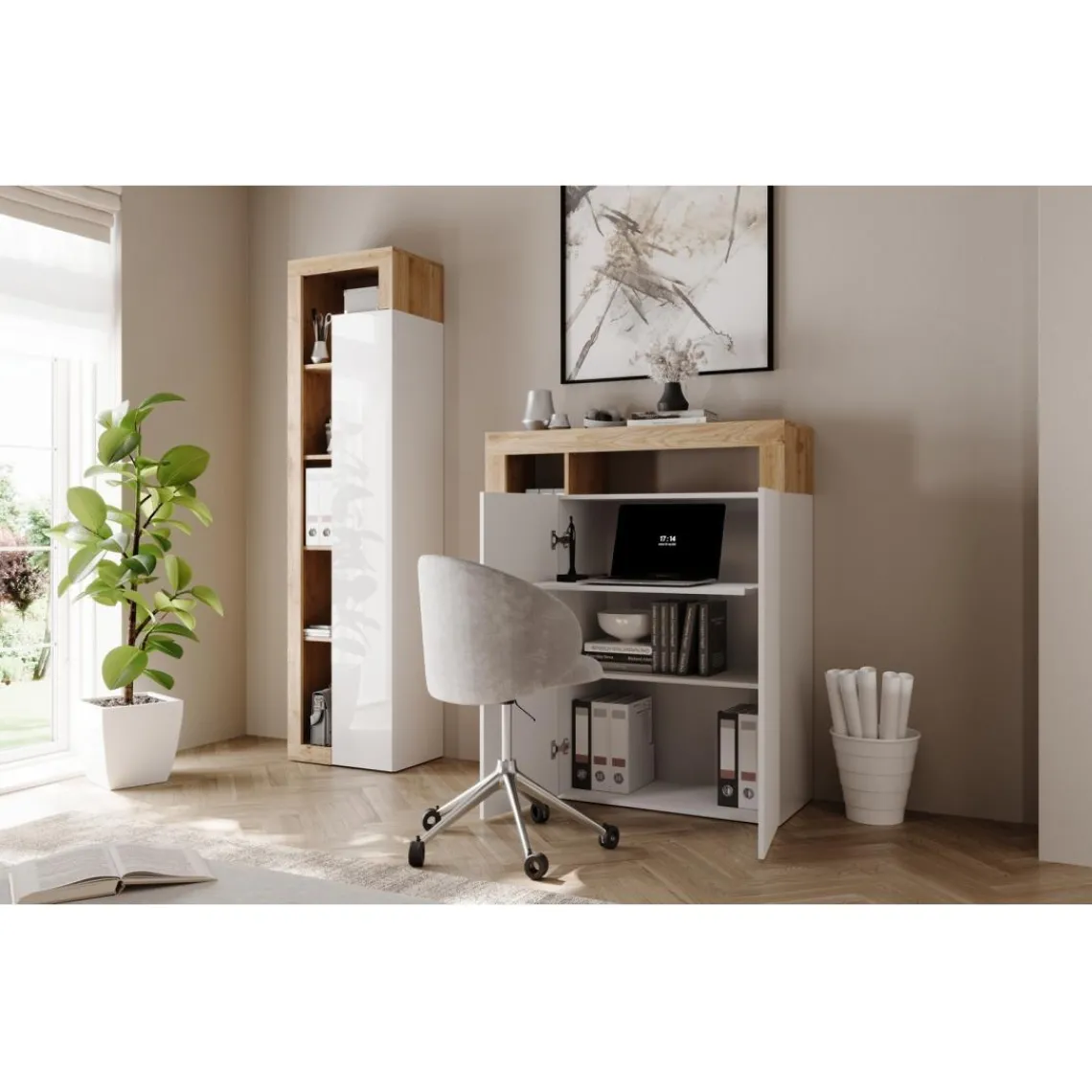 3S. x Home Colonne 1 porte 3 étagères bois niches Discount