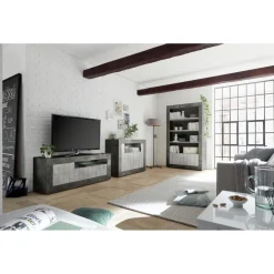 3S. x Home Colonne 3 étagères en bois et 2 portes URBINO oxyde et cement New