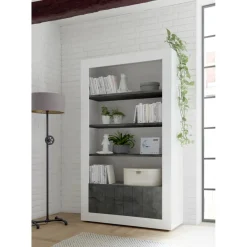 3S. x Home Colonne 3 étagères en bois et 2 portes URBINO blanc brillant et oxyde Outlet