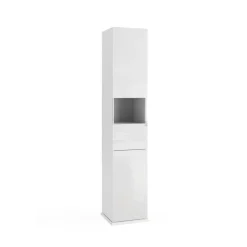 3S. x Home Colonne de rangement salle de bain Bari pivotant 2 Portes 1 niche coloris Blanc laqué brillant Discount