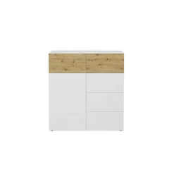 3S. x Home Commode 1 porte 5 tiroirs BELM 1 blanc et naturel Online