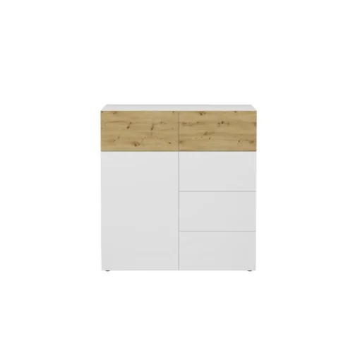 3S. x Home Commode 1 porte 5 tiroirs BELM 1 blanc et naturel Online