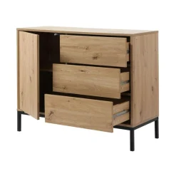 Calicosy Commode 1 Porte 3 Tiroirs Décor Chêne en bois Beige